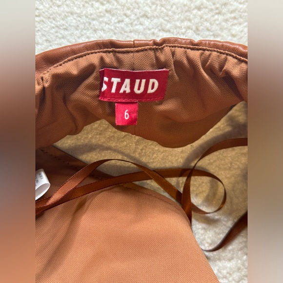 STAUD Vegan Leather Open Back Halter Crop Top - Picture 6 of 7